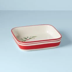 Lenox Holiday Handpaint Stripe Square Dish