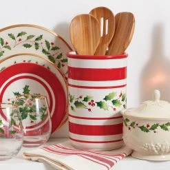 Lenox Holiday Handpaint Stripe Utensil Crock Set 8 Lenox Holiday Handpaint Stripe Utensil Crock Set -lenox Sales Store 890775 w11