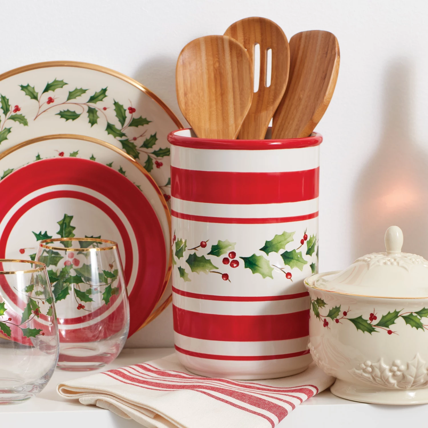 Lenox Holiday Handpaint Stripe Utensil Crock Set 5 Lenox Holiday Handpaint Stripe Utensil Crock Set - Image 3
